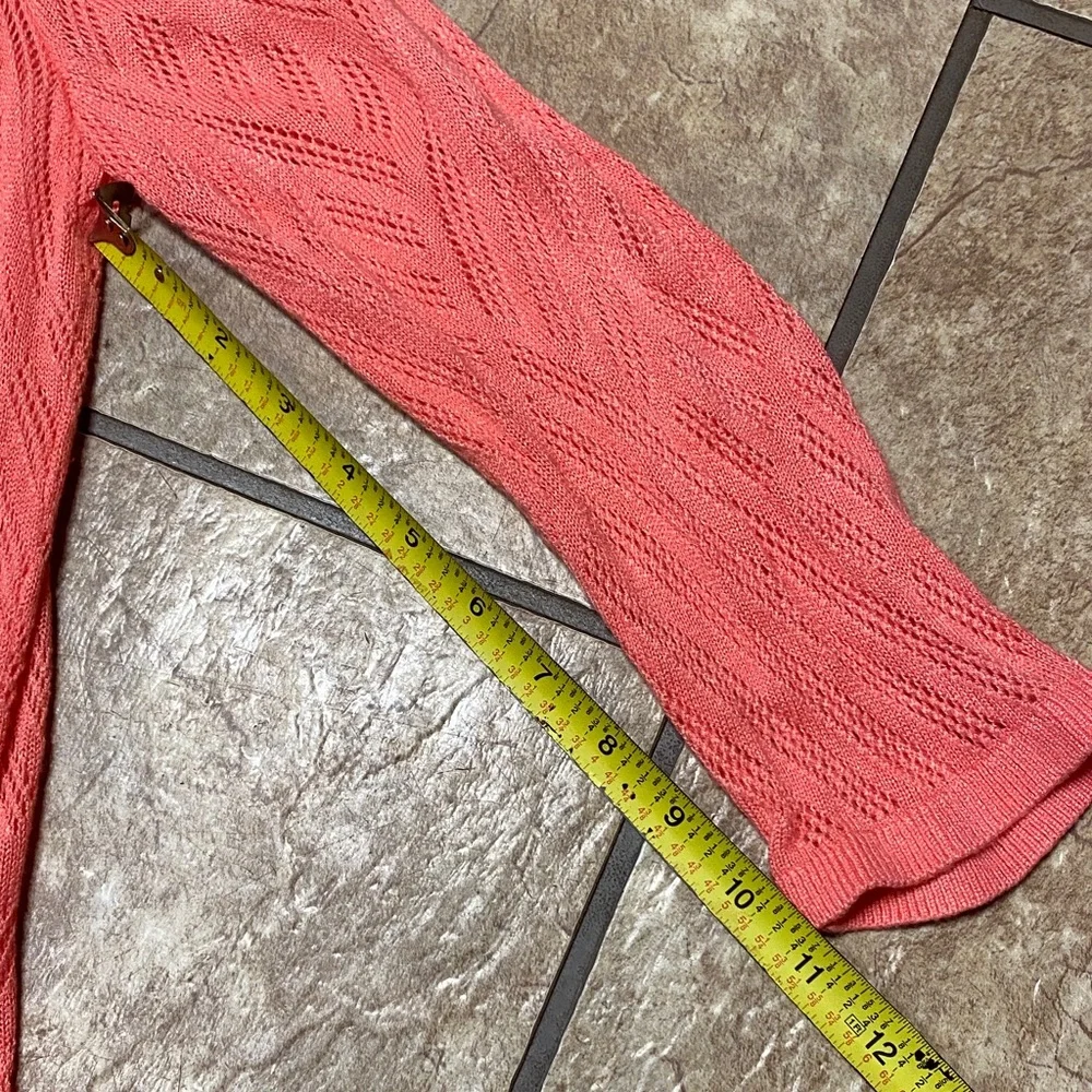 Croft & Barrow Vibrant Coral Size Medium Open Knit Cardigan Spring - Picture 9 of 9